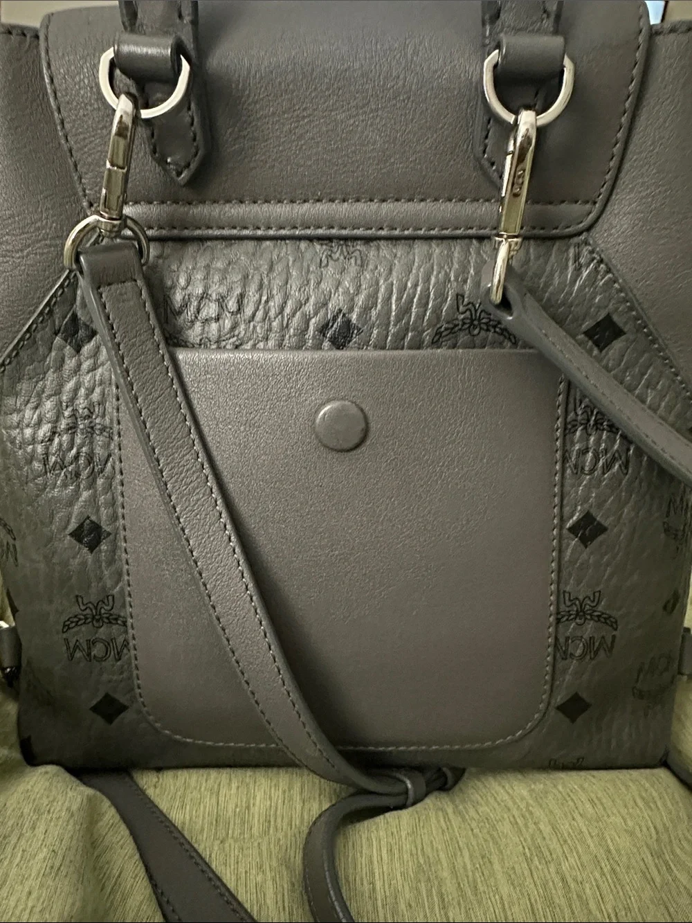 MCM Gray Logo Drawstring Backpack - Picture 2 of 6